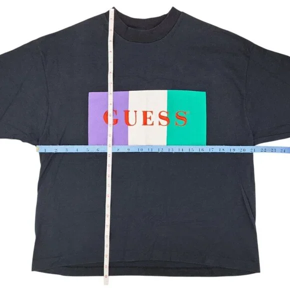 Vintage Guess Georges Marciano Embroidered Logo Crop T-Shirt Black Colorblock - Picture 7 of 7